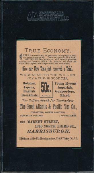 1880's H804-5 Home Run Baseball Comic Trade Card, A & P Tea Co., SGC 55
