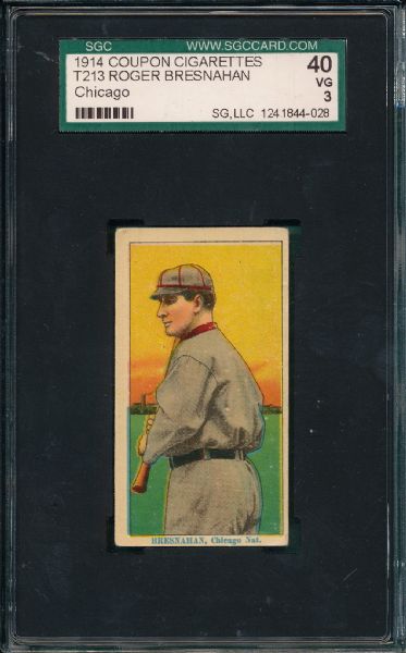 1914 T213-2 Roger Bresnahan, Chicago, Coupon Cigarettes SGC 40