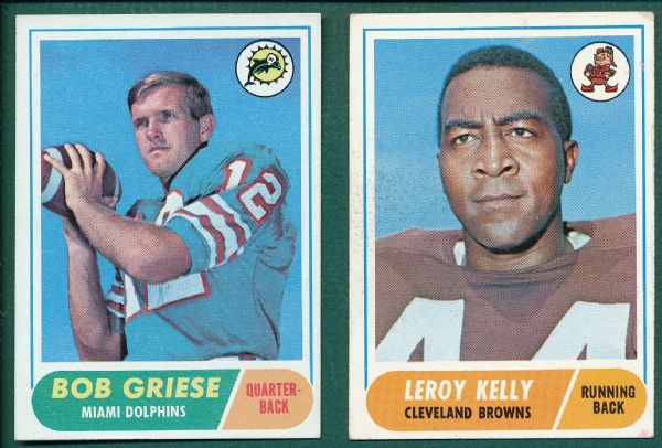 1968 Topps FB #196 Bob Griese, Rookie & #206 LeRoy Kelly, Rookie, (2) Card Lot