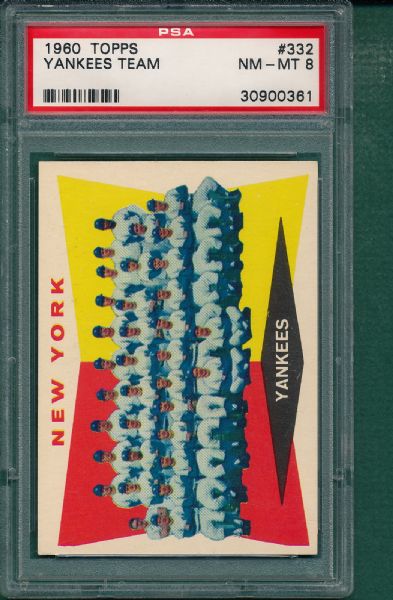 1960 Topps #332 Yankees Team Card PSA 8