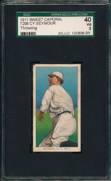 1909-1911 T206 Seymour, Throwing, Sweet Caporal Cigarettes SGC 40 