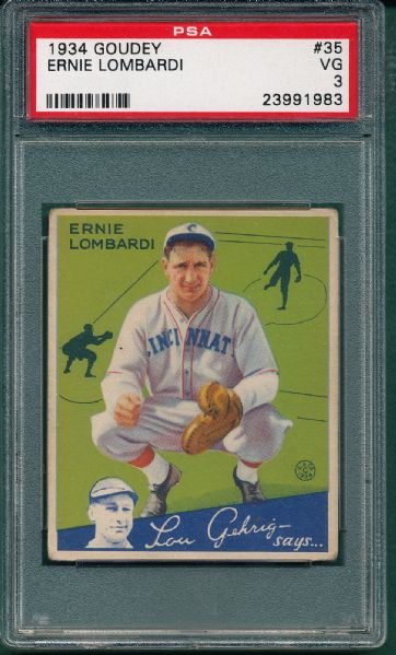1934 Goudey #35 Ernie Lombardi PSA 3