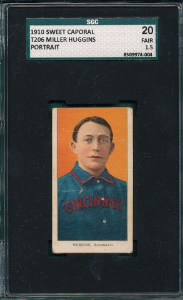 1909-1911 T206 Huggins, Portrait, Sweet Caporal Cigarettes SGC 20 *Factory 25* *Miscut*