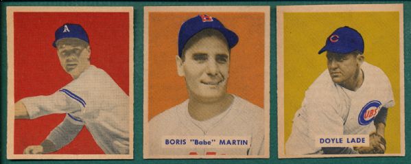 1949 Bowman (3) Card Lot W/ Hi #s, #167 Martin & #168 Lade