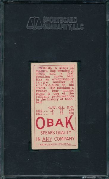 1911 T212-3 Wiggs Obak Cigarettes SGC 50