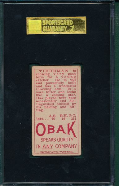 1911 T212-3 Tiedeman Obak Cigarettes SGC 50