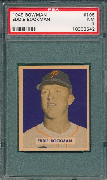 1949 Bowman #195 Eddie Bockman PSA 7 *Hi #*