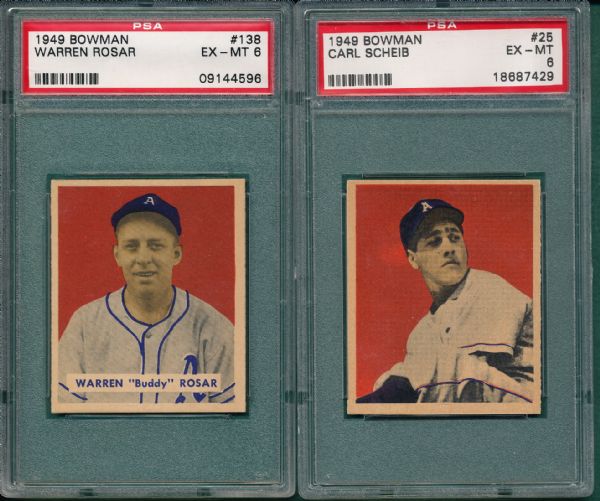 1949 Bowman #25 Schieb & #138 Rosar (2) Card Lot PSA 6 