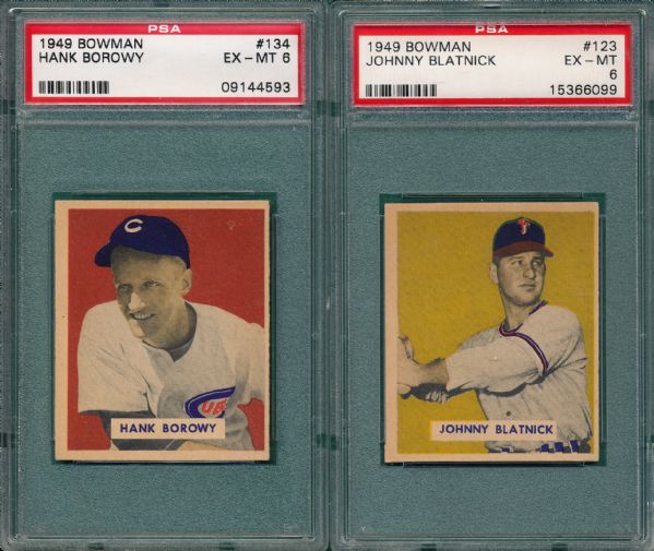 1949 Bowman #123 Blatnick & #134 Borowy (2) Card Lot PSA 6 