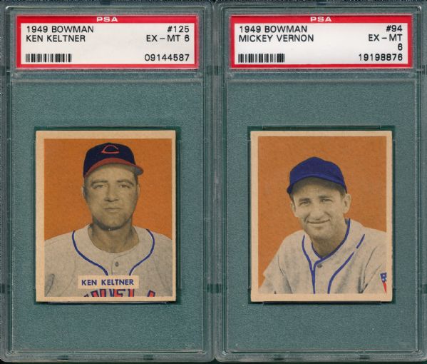 1949 Bowman #125 Keltner & Vernon (2) Card Lot PSA 6 