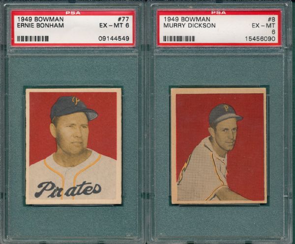 1949 Bowman #77 Bonham & #8 Dickson (2) Card Lot PSA 6 