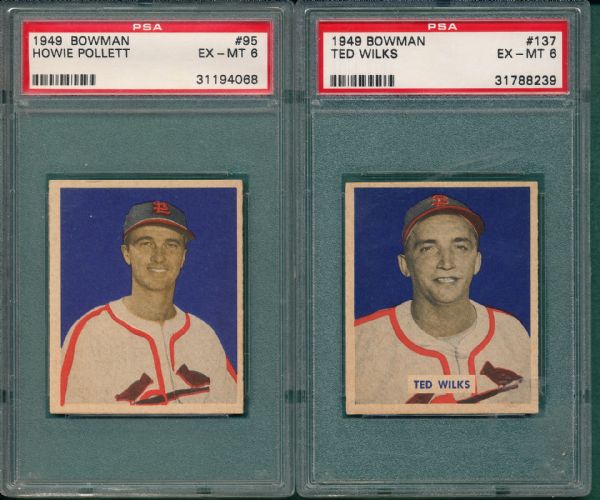 1949 Bowman #95 Pollett & #137 Wilks (2) Card Lot PSA 6 