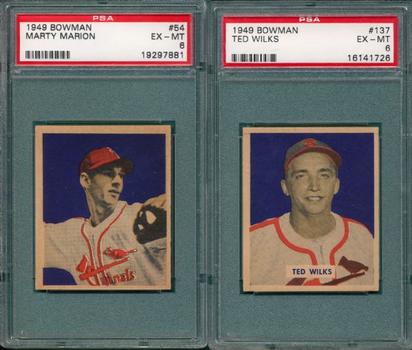 1949 Bowman #137 Wilks & #54 Marion (2) Card Lot PSA 6 