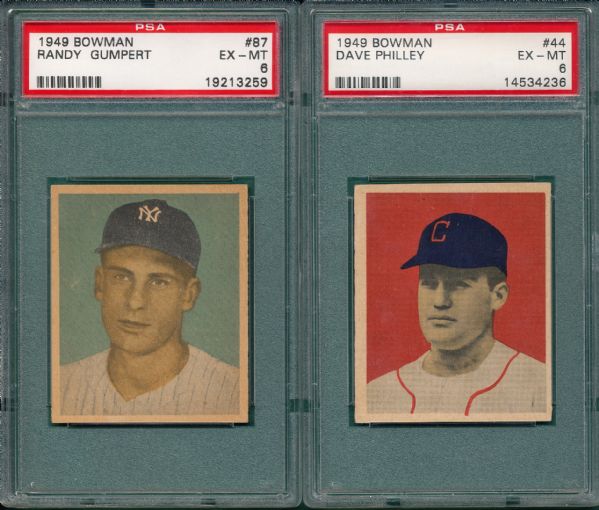 1949 Bowman #87 Gumpert & #44 Philley (2) Card Lot PSA 6 