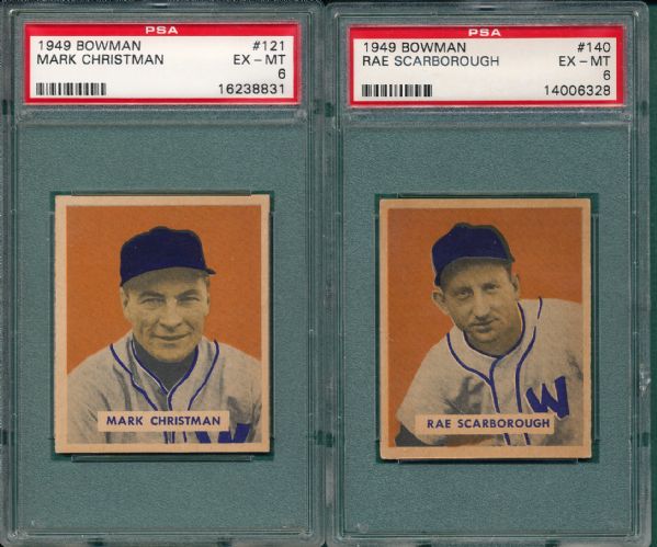1949 Bowman #121 Christman & #140 Scarborough (2) Card Lot PSA 6 