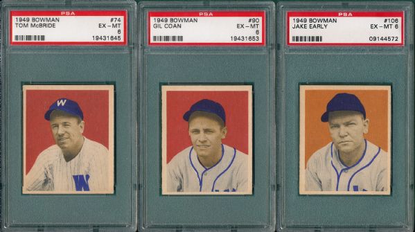 1949 Bowman #74, #90 and #106 (3) Card Lot PSA 6 