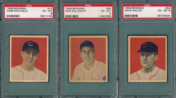 1949 Bowman #12, #28 and #44 (3) Card Lot PSA 6 