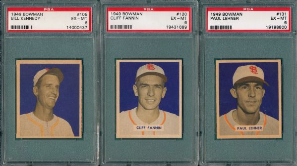 1949 Bowman #105, #120, and #131 (3) Card Lot PSA 6 