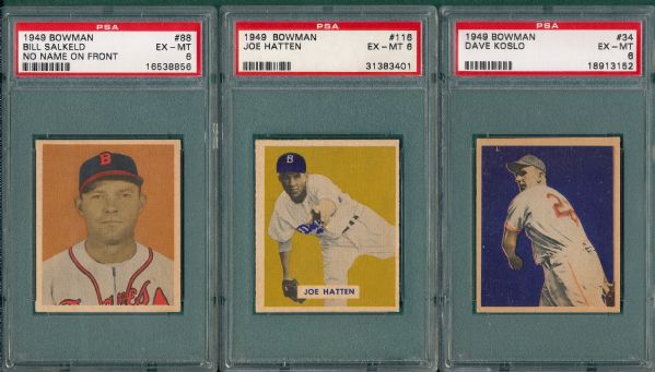 1949 Bowman #34, #88 & #116 (3) Card Lot PSA 6 