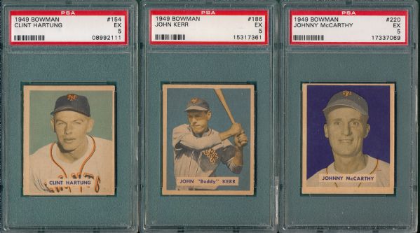 1949 Bowman #154, #186 and #220 (3) Card Lot PSA 5 *Hi #*