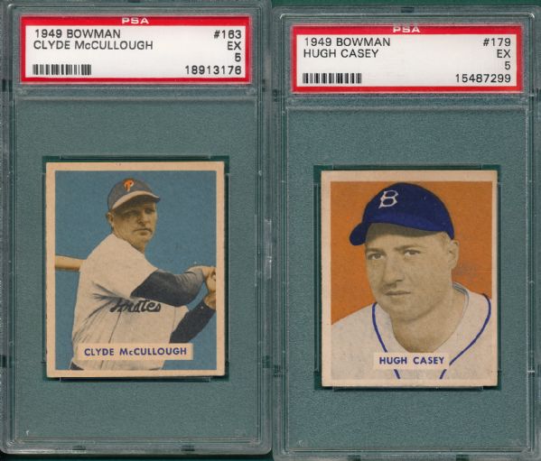 1949 Bowman #163 McCullough & #179 Casey (2) Card Lot PSA 5 *Hi #*