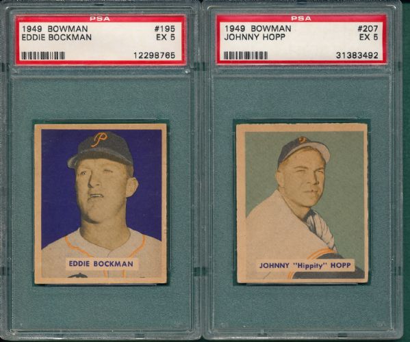 1949 Bowman #195 Bockman & #207 Hopp (2) Card Lot PSA 5 *Hi #*