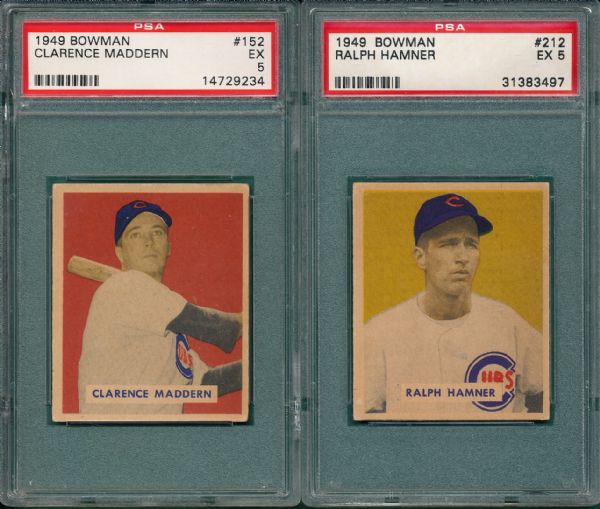1949 Bowman #152 Maddern & #212 Hamner (2) Card Lot PSA 5 *Hi #*