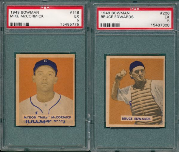 1949 Bowman #146 McCormick & #206 Edwards (2) Card Lot PSA 5 *Hi #*
