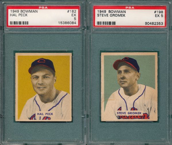 1949 Bowman #182 Peck & #198 Gromek (2) Card Lot PSA 5 *Hi #*