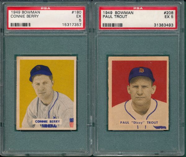1949 Bowman #180 Berry & #208 Trout (2) Card Lot PSA 5 *Hi #*