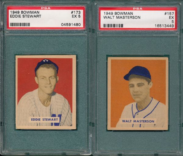 1949 Bowman #157 Masterson & #173 Stewart (2) Card Lot PSA 5 *Hi #*