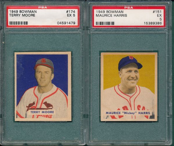 1949 Bowman #174 Moore & #151 Harris (2) Card Lot PSA 5 *Hi #*