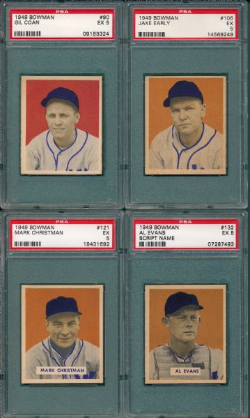 1949 Bowman Washington Senators Lot of (4) PSA 5 W/ #90 Coan