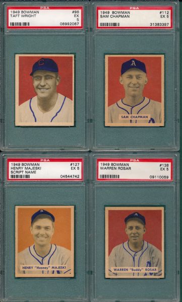 1949 Bowman Philadelphia Athletics Lot of (4) PSA 5 W/ #96 Wright