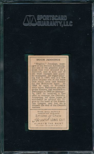 1911 T205 Jennings Honest Long Cut SGC 40