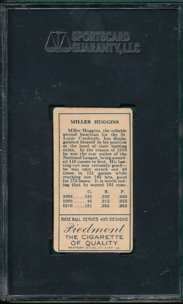 1911 T205 Huggins Piedmont Cigarettes SGC 40