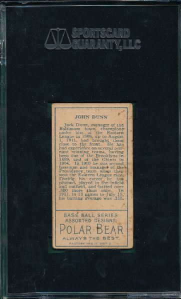 1911 T205 Dunn Polar Bear Tobacco SGC 50 *SP* *Minor League*