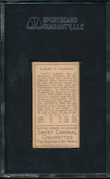 1911 T205 Leifeld Sweet Caporal Cigarettes SGC 40 * A on Front *