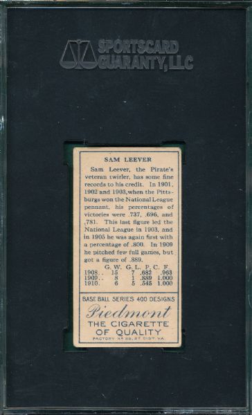 1911 T205 Leever Piedmont Cigarettes SGC 40 