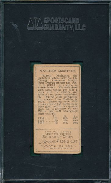 1911 T205 McIntyre Honest Long Cut SGC 35