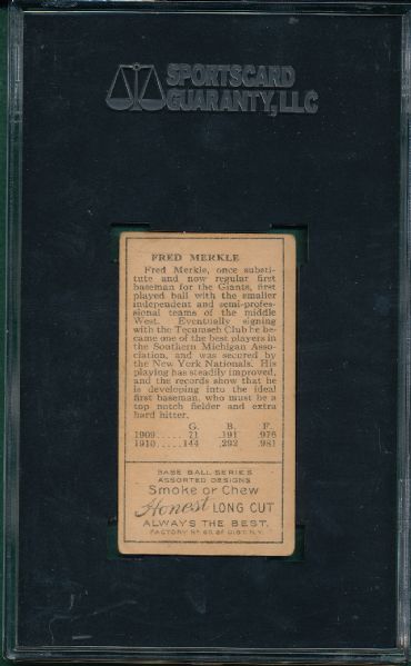 1911 T205 Merkle Honest Long Cut SGC 50