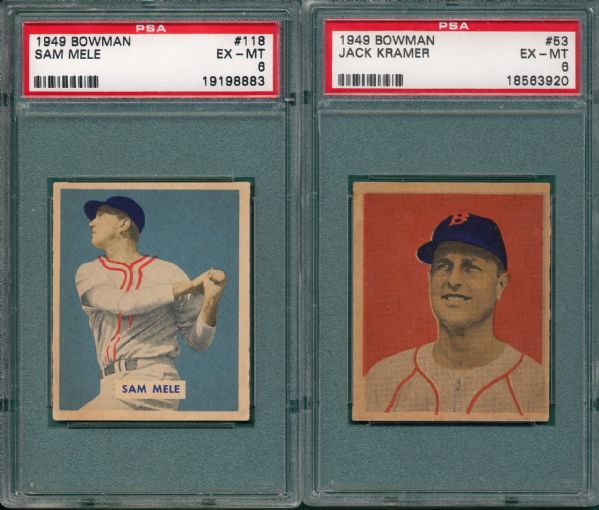 1949 Bowman #118 Mele & #53 Kramer (2) Card Lot PSA 6