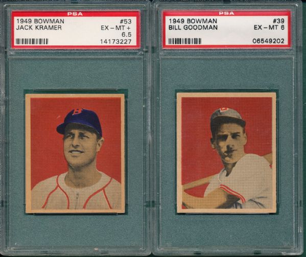 1949 Bowman #39 Goodman  PSA 6 & #53 Kramer PSA 6.5 (2) Card Lot 
