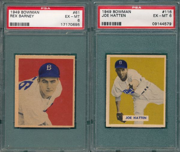 1949 Bowman #61 Barney & #116 Hatten PSA 6 (2) Card Lot 