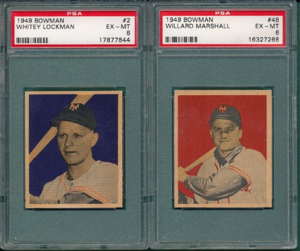 1949 Bowman #48 Marshall & #2 Lockman PSA 6 (2) Card Lot 