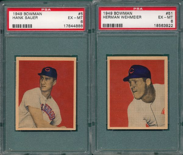 1949 Bowman #5 Sauer & #51 Wehmeier PSA 6 (2) Card Lot 