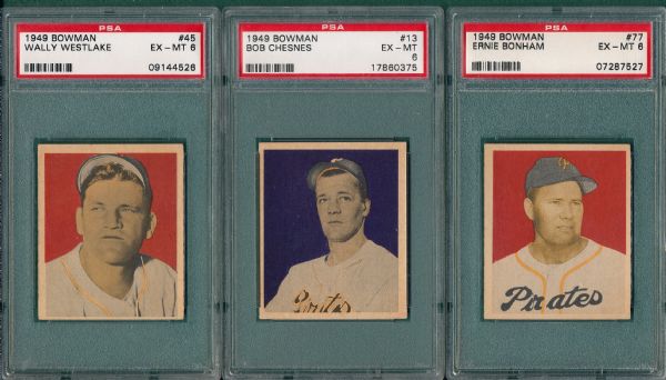 1949 Bowman #45, #13 & #77 (3) Card Lot PSA 6  