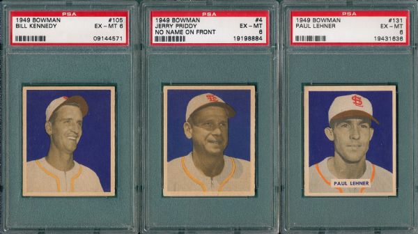1949 Bowman #105, #4 (No Name) & #131 (3) Card Lot PSA 6  