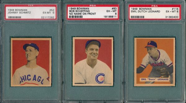 1949 Bowman #52, #83 & #115 (3) Card Lot PSA 6  