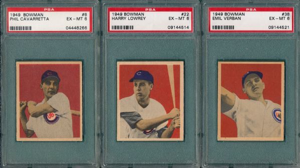 1949 Bowman #6, #22 & #38 (3) Card Lot PSA 6  
